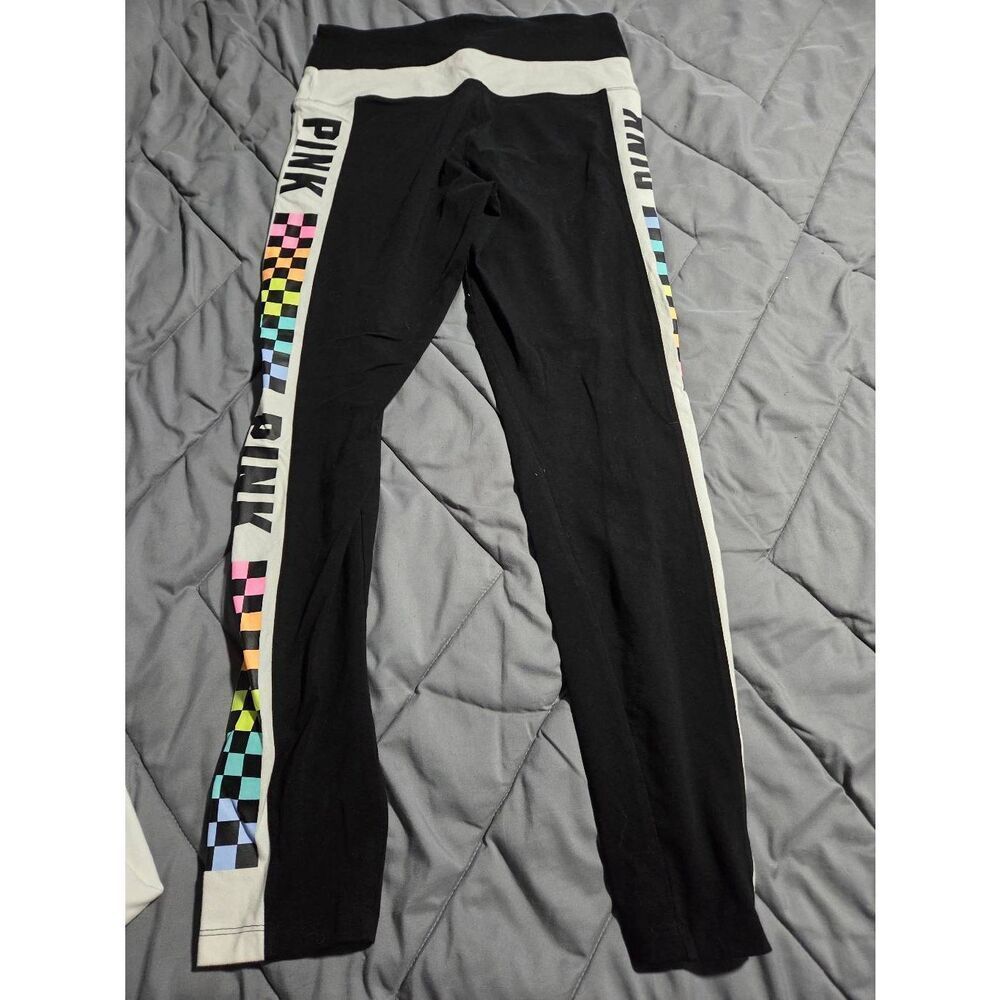 Victoria's Secret Pink Plaid Pastel Racing Leggings & Campus Tee Set M/L - Picture 4 of 6